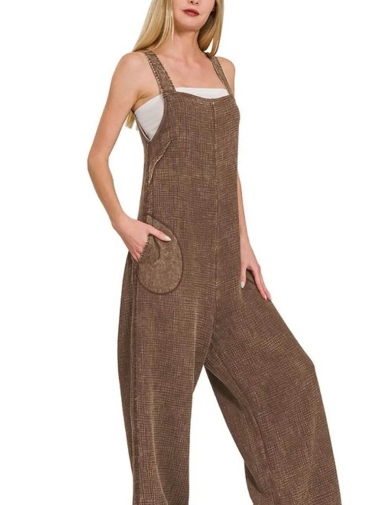 Zenana Outfitters Pants - Zenana Outfitters Brown Textured Wide-Leg Jumpsuit